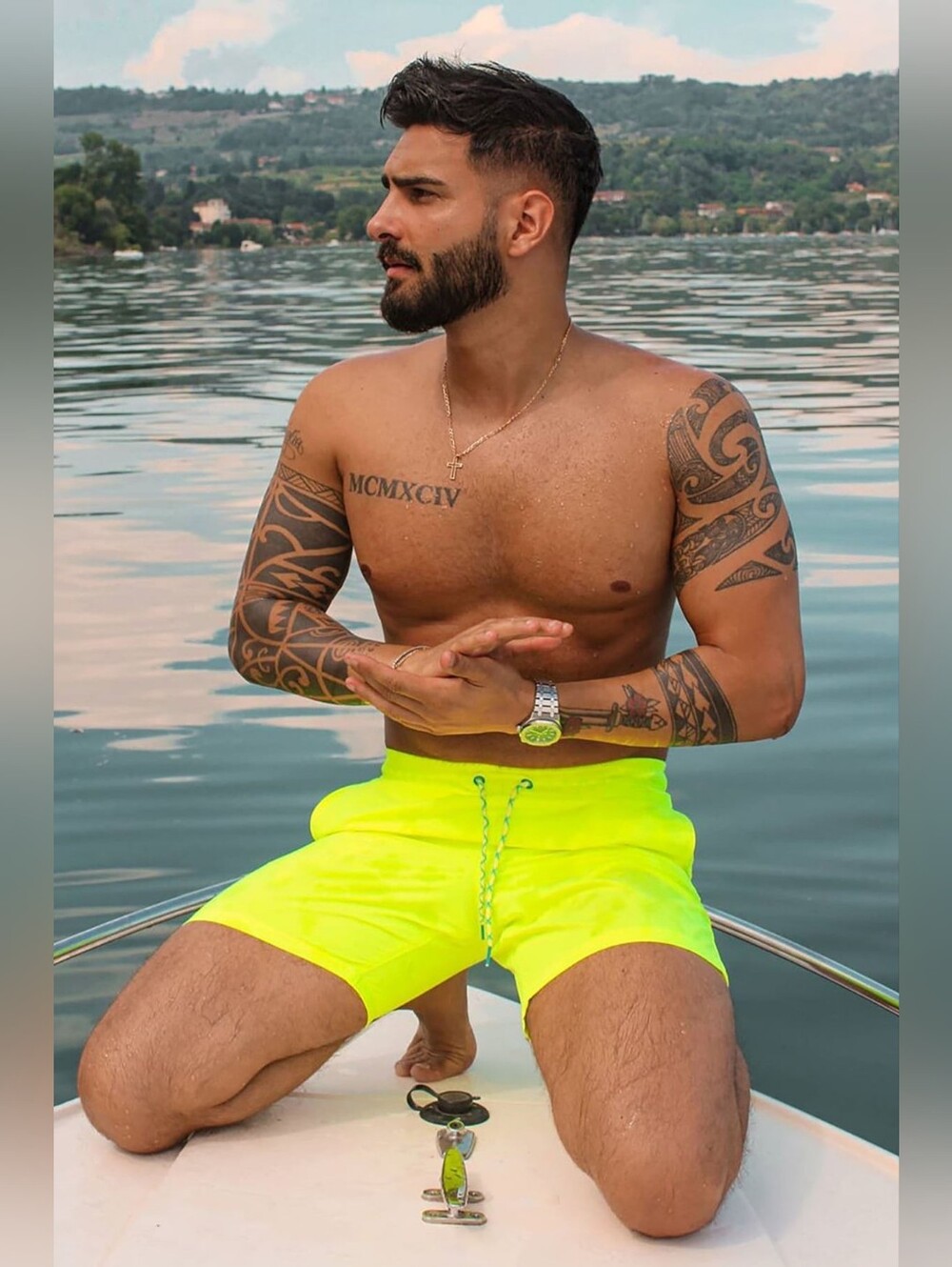 Fashion Nova Men's Neon Lime Swim Board Shorts